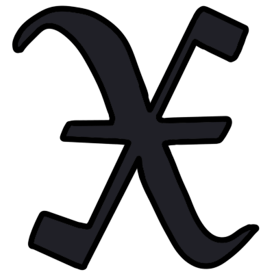A black capital 'X' in a Gothic font